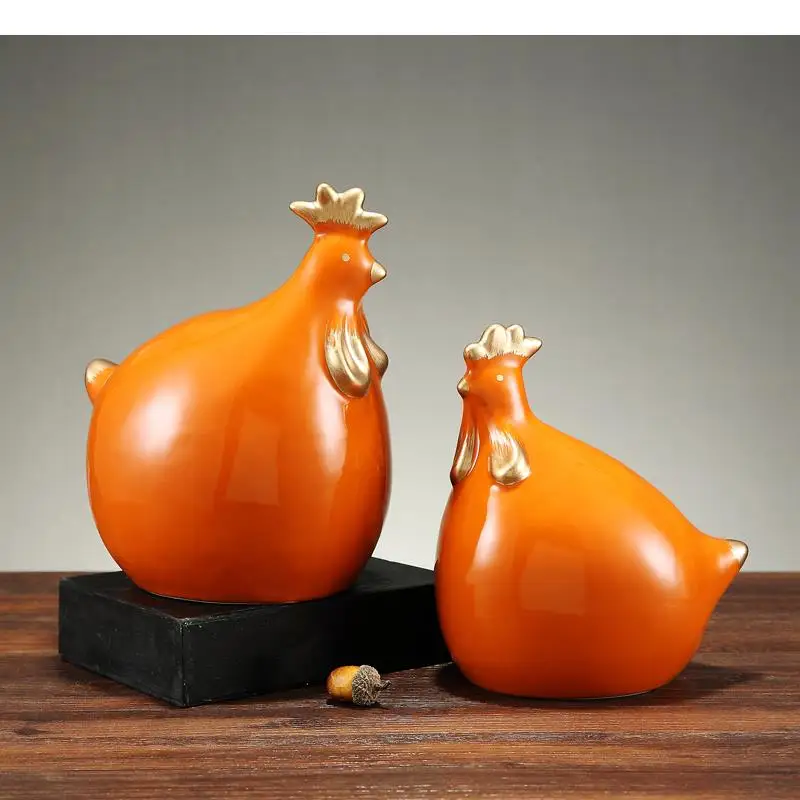 

Chinese Style Home Accessories Chickens Ornaments Two-piece Suit Animal Decorations Living Room Desktop Ceramic Figurines Crafts