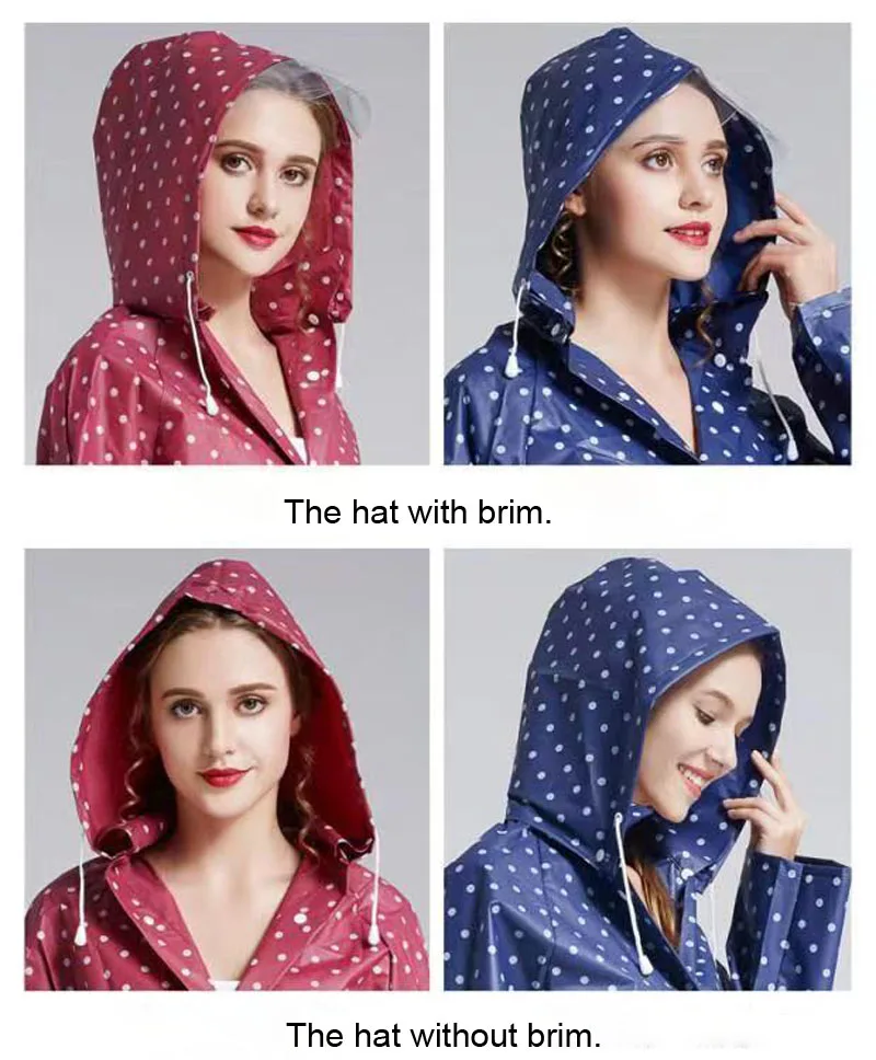 New Fashion Personality  Dot Long EVA Waterproof  Rainwear With Hood  Adults Outdoor Travel Women Bicycle Raincoat  Rain Jacket