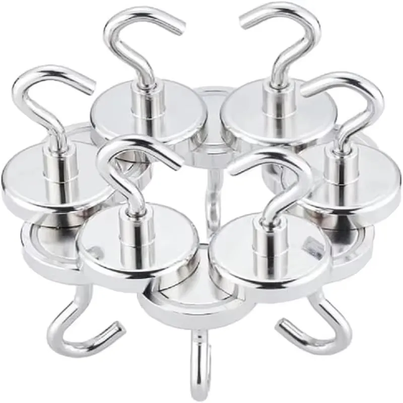1–6 Stück starker Neodym-Magnethaken-Sauger aus Metall, 12 kg, 5 Pfund Durchmesser 20 mm, Magnete, Schnellhaken-Regalring für die Küche zu Hause
