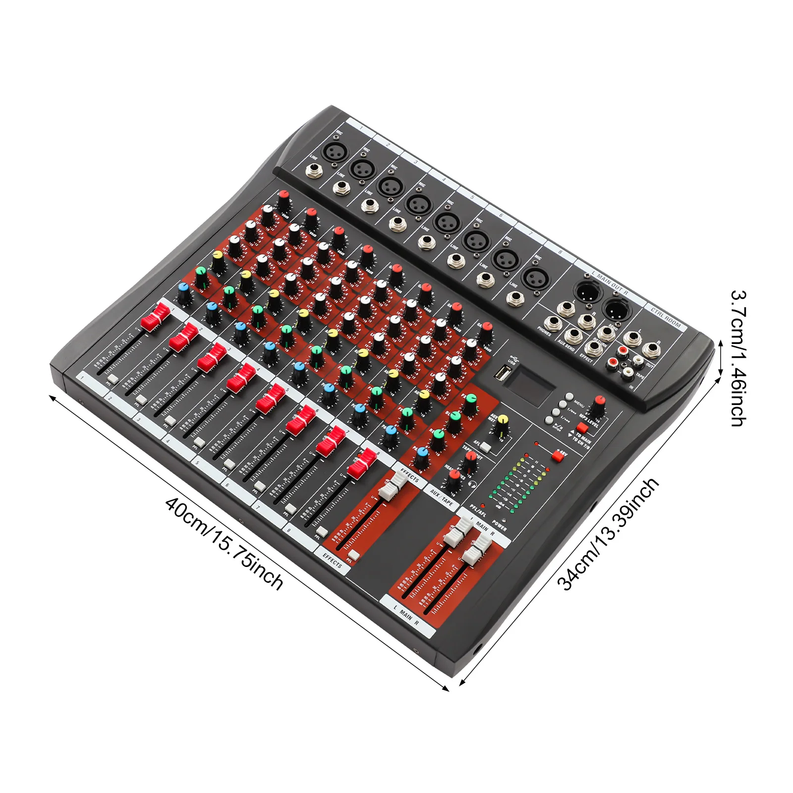 Mezclador de Audio DJ Mischer de 8 Canales, Mezclador de Sonido con Bluetooth, USB, para Estudio en Vivo, Amplificador, Pantalla LCD, Monitoreo en Tiempo Real, para el Hogar