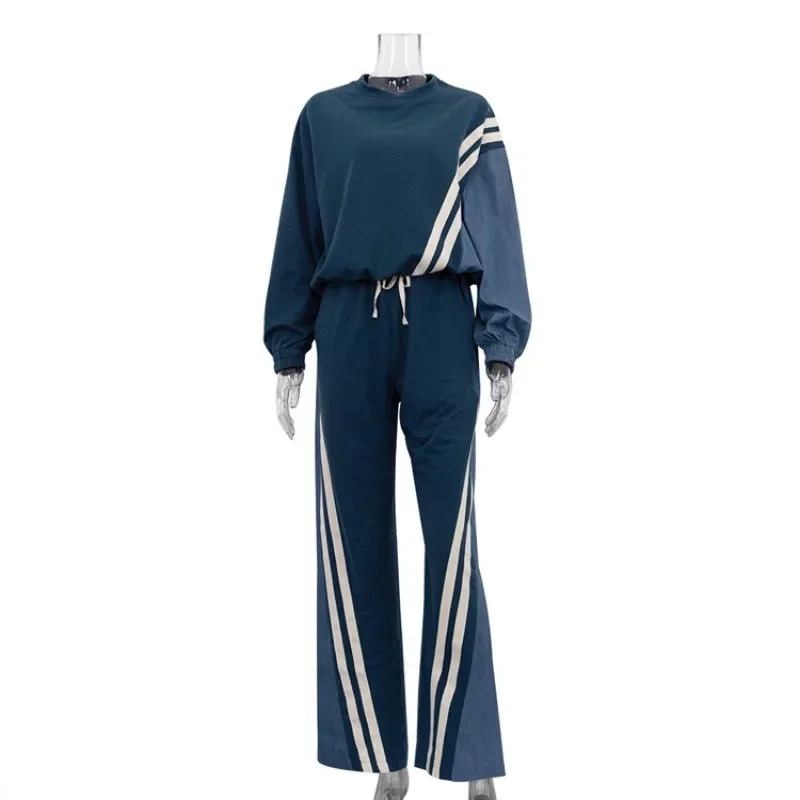 Autumn Winter Sport Women Tracksuit Fitness Outfits Chic 2024 Elegant Spliced Stripe Sweatshirt Top Pants Joggers Two Piece Set