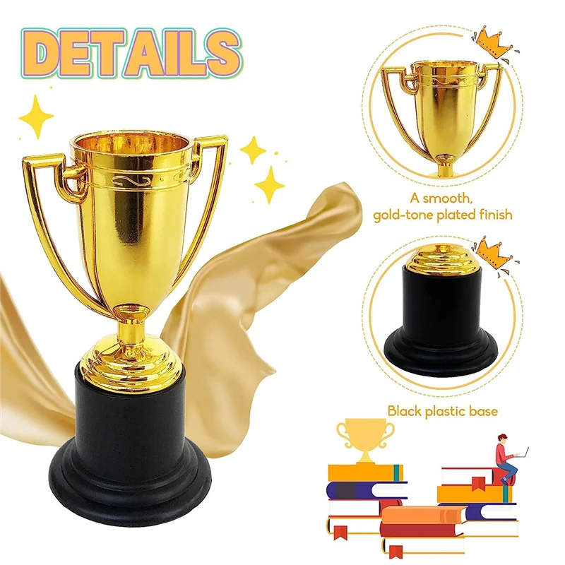 Mini trofeo da 24 pezzi per premi per bambini, coppe per trofei in plastica Gold Award, per bomboniere, premi, sport, gare