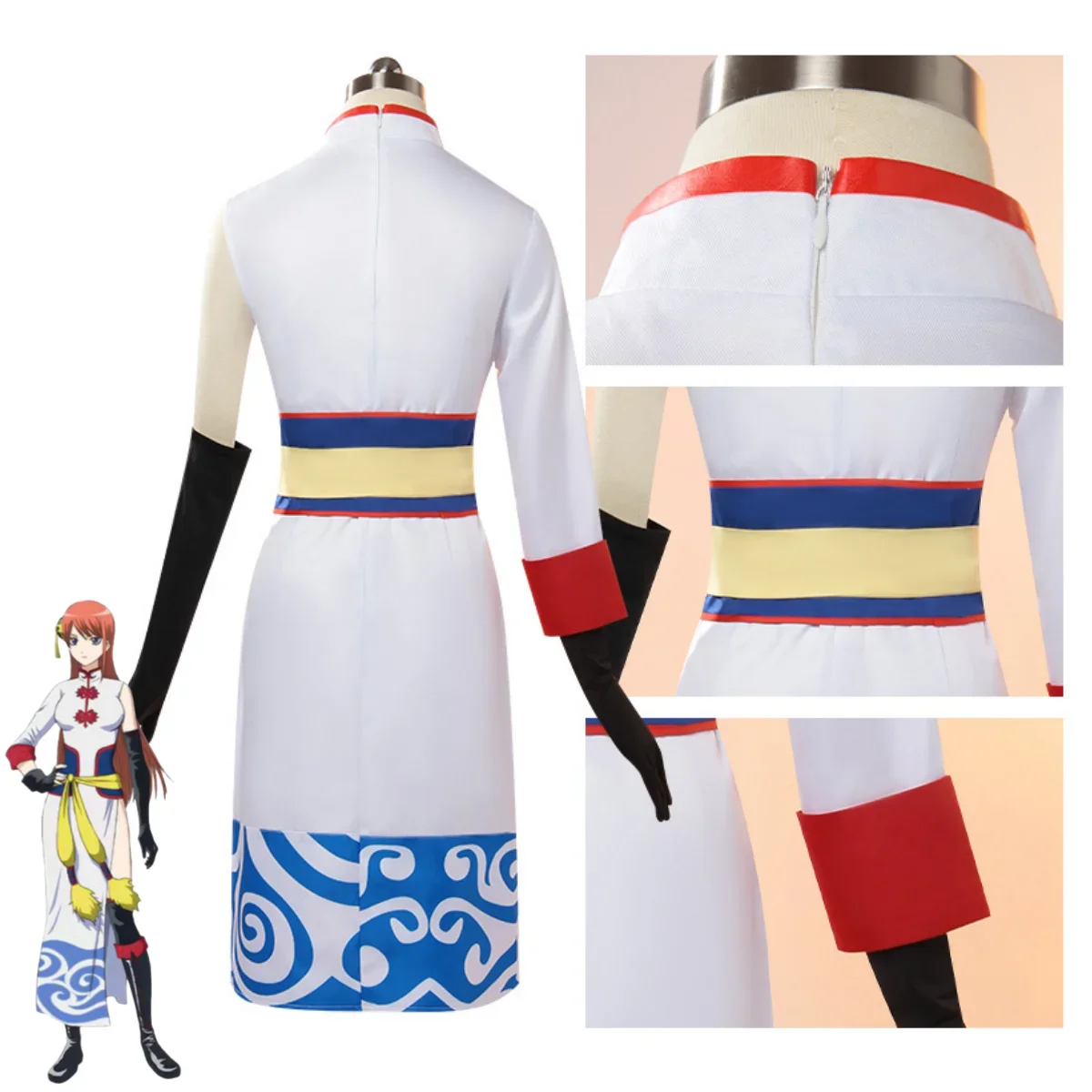 Anime GINTAMA Kagura Cosplay Costume Leader Chinese Style White Cheongsam Dress Wig Headwear Woman Sexy Carnival Christmas Suit