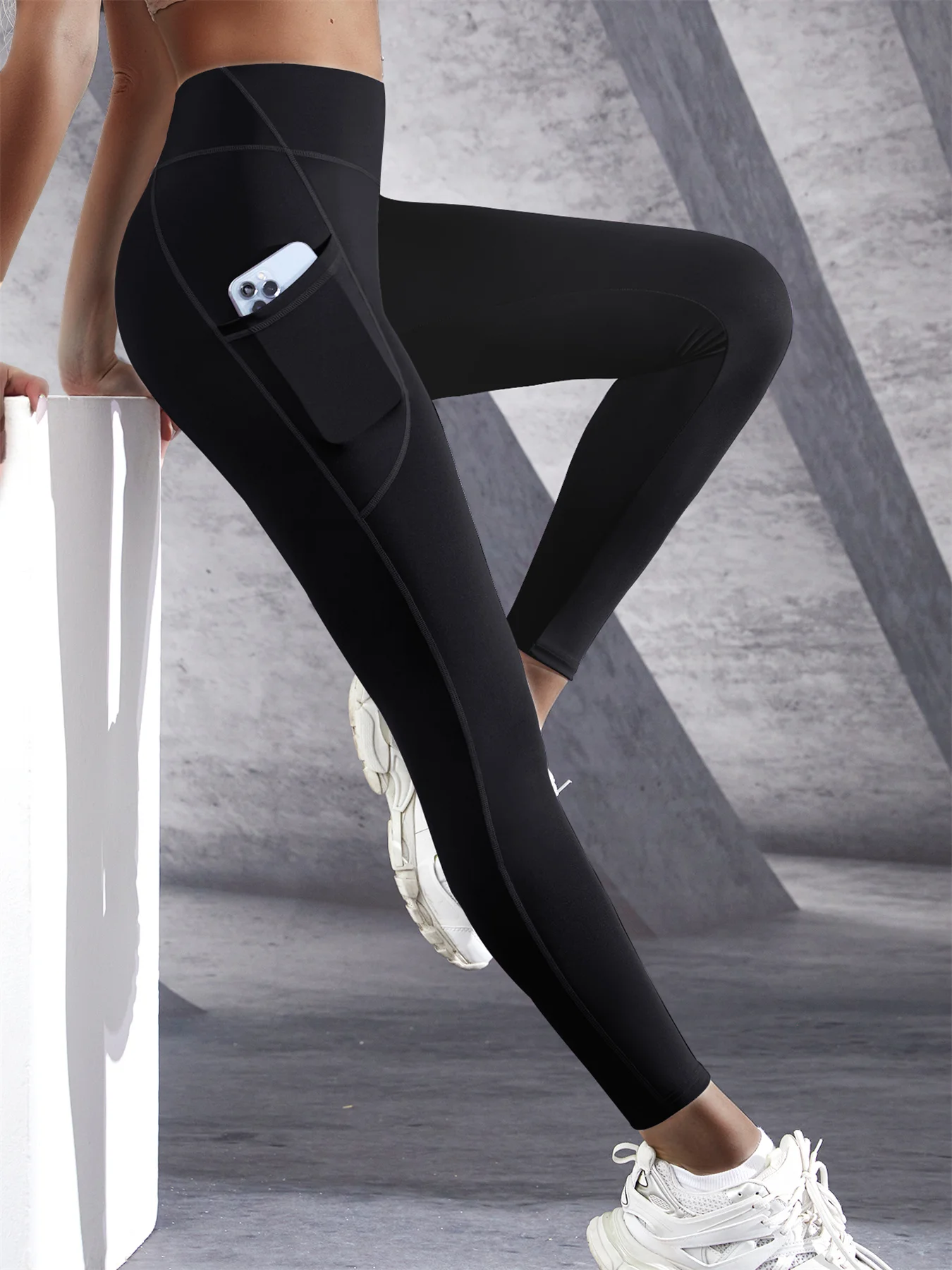 Solid Color Side Pockets Leggings For Women High Waist Sportswear Cycle Yoga Pants Push Up Fitness Leggings image 3