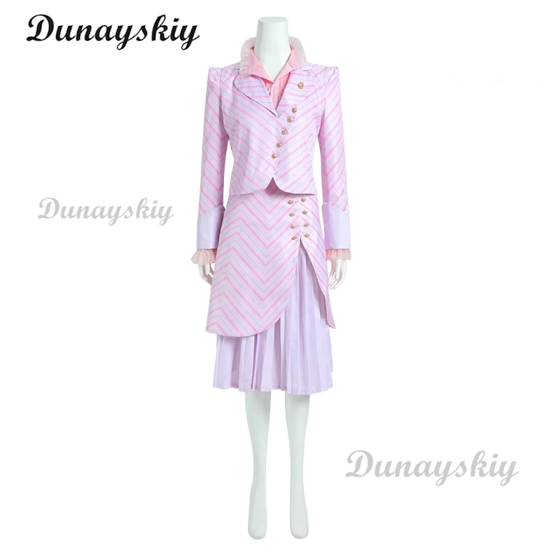 أزياء شريرة غليندا التأثيرية شعر مستعار الفيلم الشريرة الموسيقية أريانا غراندي المرأة الوردي فستان مخطط البدلة وتتسابق