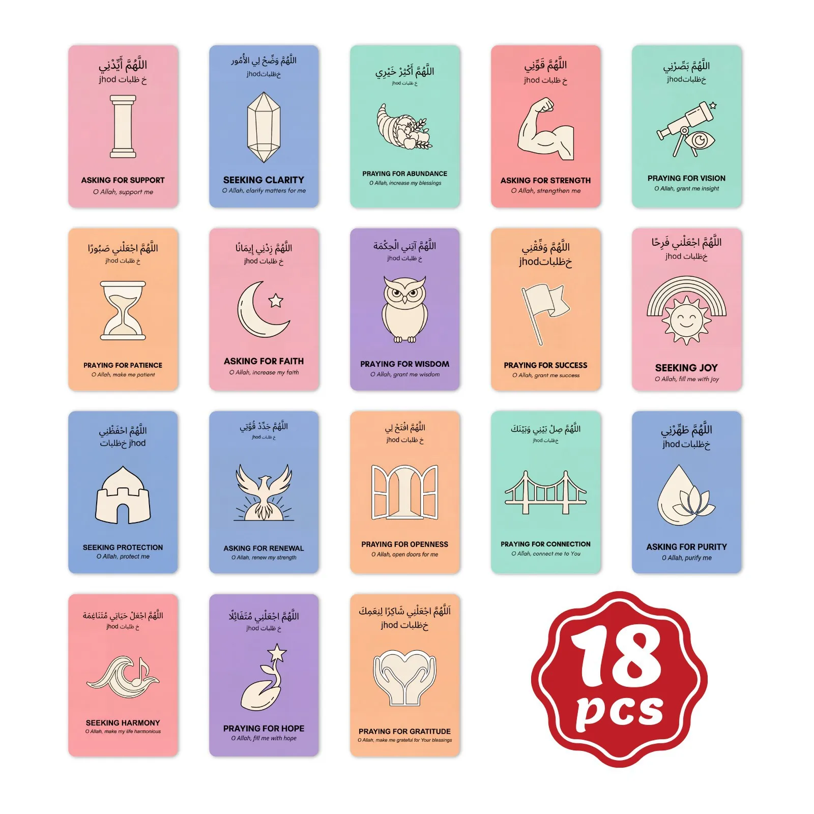 

Набор из 18 карточек с молитвенными текстами на английском языке, вдохновляющими цитатами и поздравительными открытками для подарков и мотивации