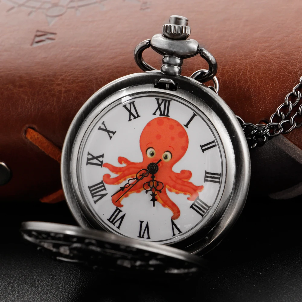 สีดำ Cthulhu Octopus Unisex แฟชั่นโรมันควอตซ์ Steampunk นาฬิกาพ็อกเก็ตนาฬิกาผู้หญิงสร้อยคอจี้ของขวัญ