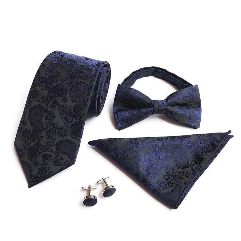 Conjunto de corbatas con estampado de anacardo para hombre, gemelos, pañuelo, traje de negocios, boda, fiesta, oficina, elegante, 4 piezas