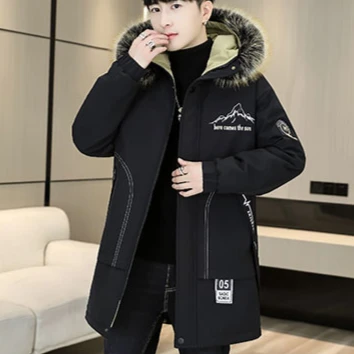 Men padded Clothing Autumn Winter New Windproof Thickened Warm Trend High Street Hooded Fur Collar Coat Men Medium Length Jacket