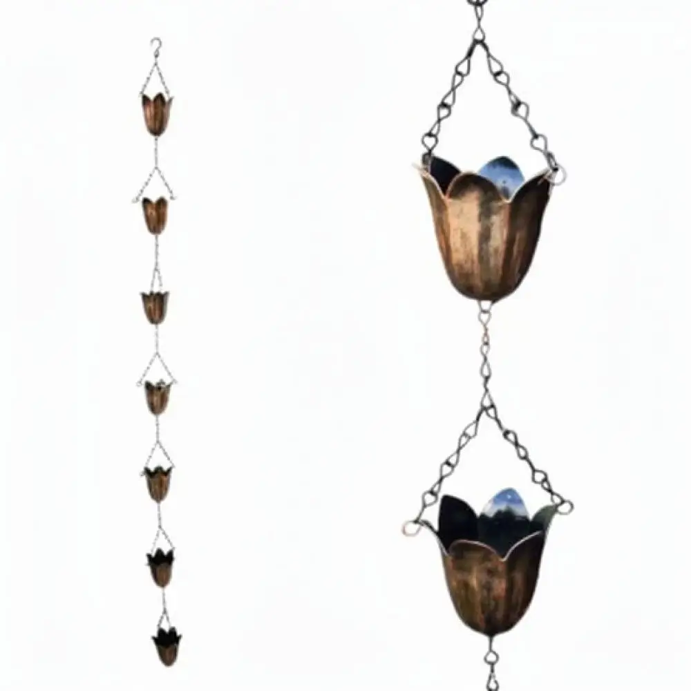 Tulip Flower Rain Chain For Garden Gutter Drainage Decorative Outdoor Water Feature Downspout Substitute Exterior Ornament
