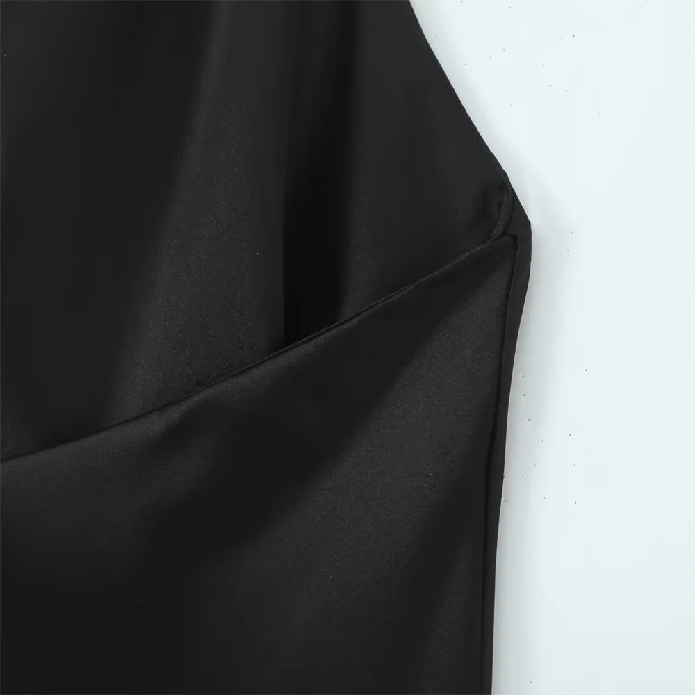 فستان نسائي قصير جديد على الطراز الأوروبي والأمريكي بلون حريري معلق برقبة معلقة #5