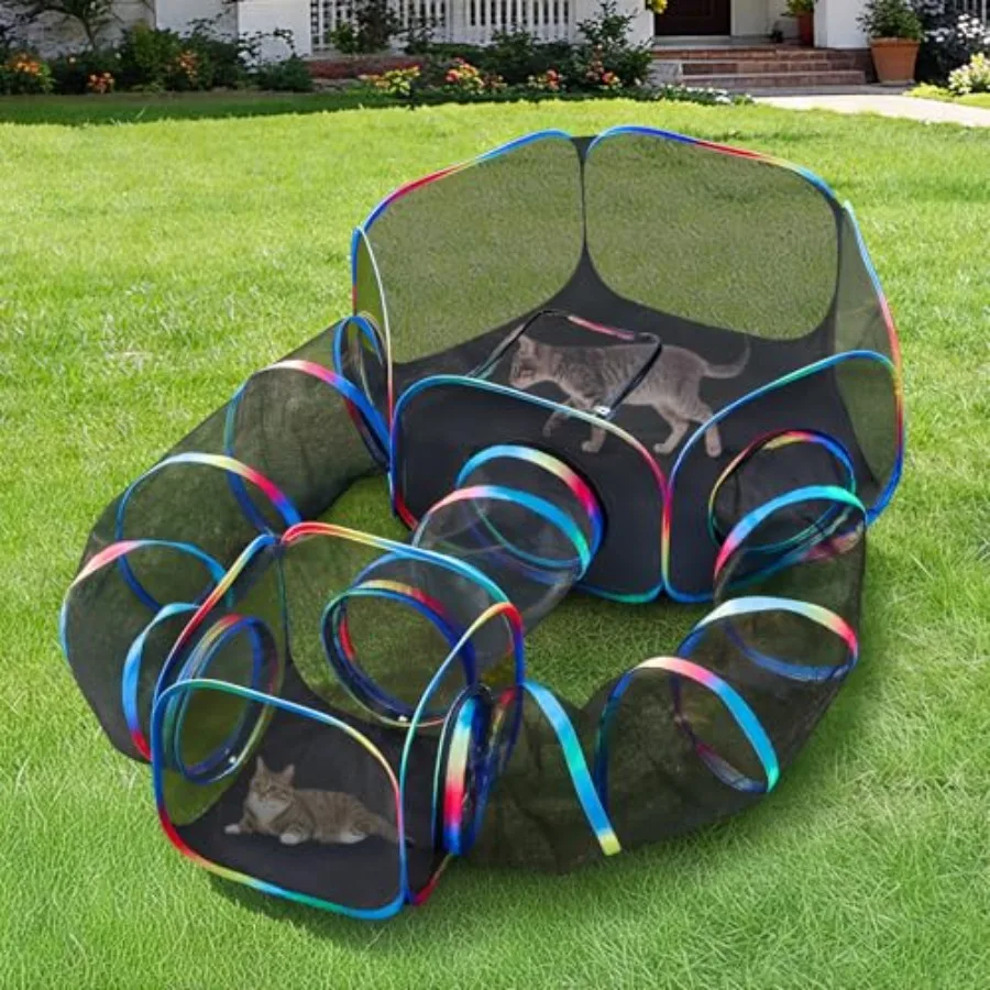 

Outdoor Cat Enclosure - Portable Cat Tunnels with Tent, Cube, Collapsible Catio for Cat Run Outside, Pop up Enclosed Playground
