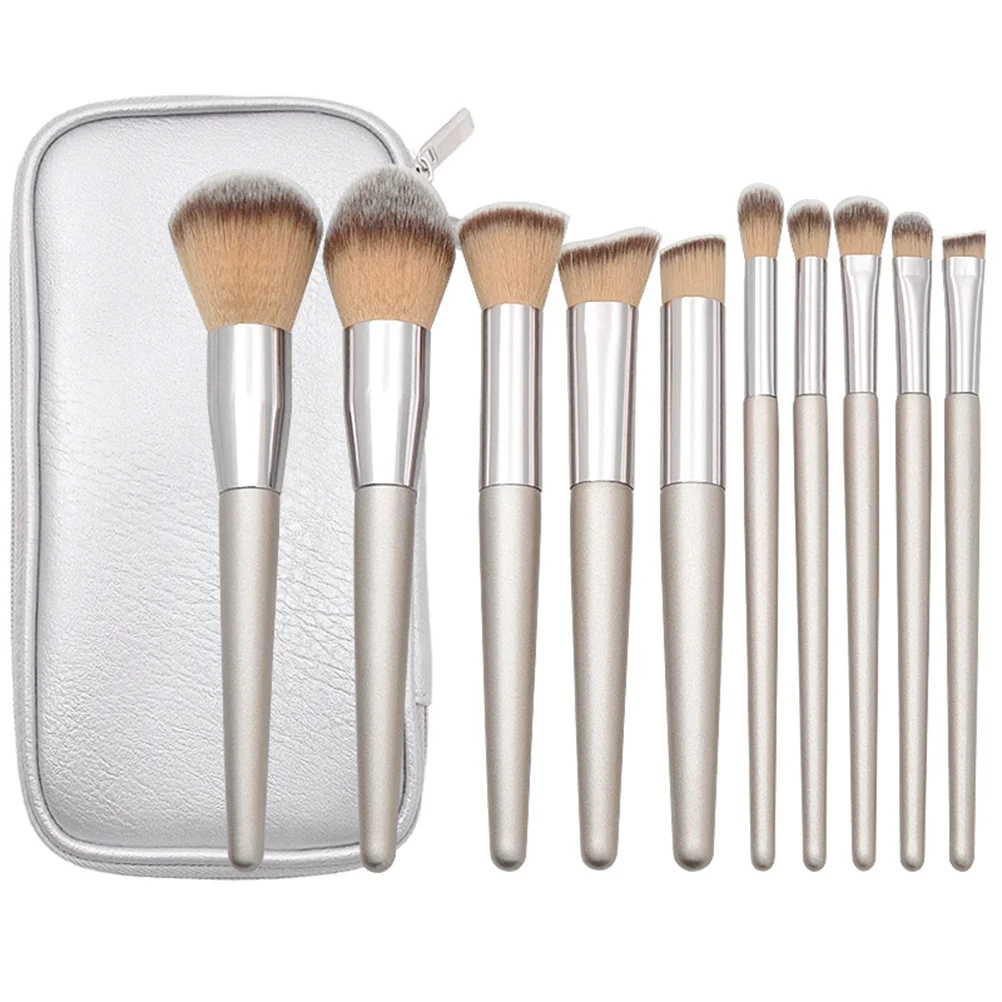 مجموعة فرش مكياج مكونة من 10 قطع، مجموعة احترافية، شعيرات رايون فائقة الكثافة لتطبيق مسحوق أحمر الخدود السائل