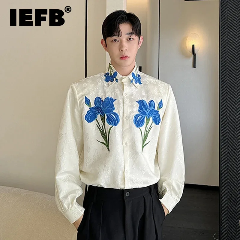 IEFB Niche Design Men\'s Shirt Embroidered Flower Pattern Long Sleeve Shirts Korean New Chic Women\'s Wear Men Clothing 9C7021