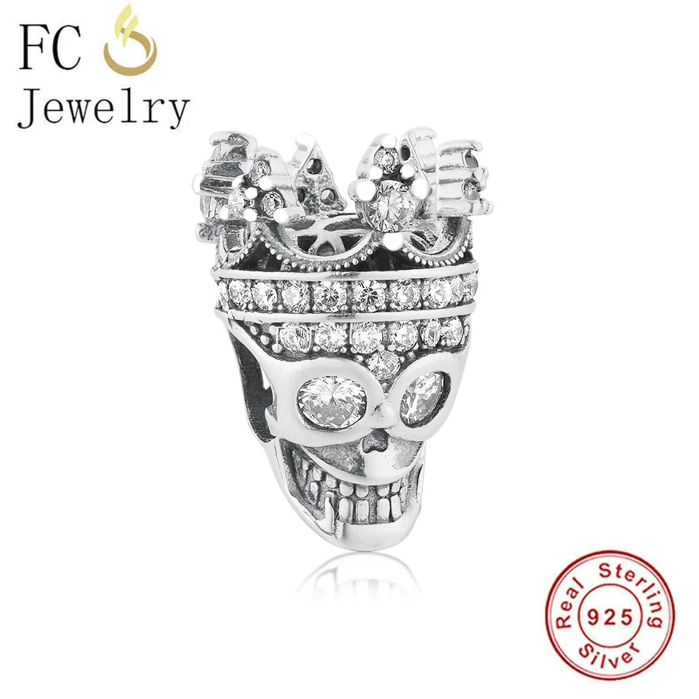 

FC ювелирные изделия Подходит для оригинального браслета с подвесками из настоящего серебра 925 пробы королева череп бусины для изготовления женщин Berloque 2022