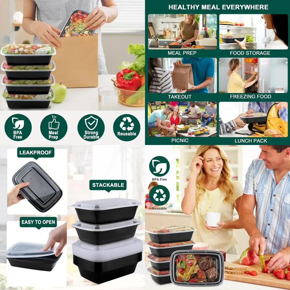 

100-Count 38 Oz Clear Plastic Meal Prep Containers with Lids - Disposable, BPA-Free, Stackable, Leak-Resistant, Microwave & Free