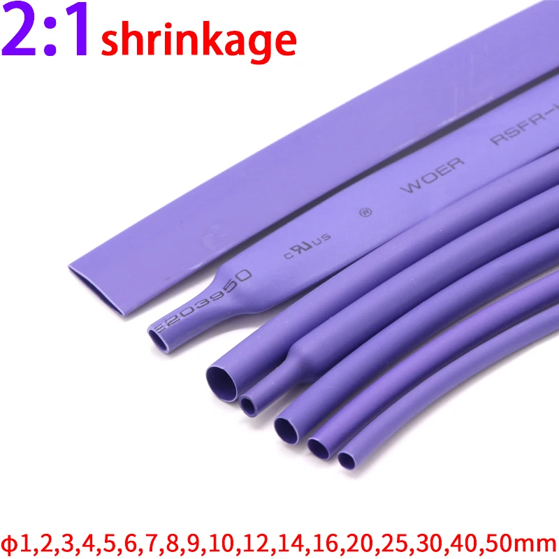 1M Purple Dia 1 2 3 4 5 6 7 8 9 10 12 14 16 20 25 30 40 50 mm Heat Shrink Tube 2:1 Polyolefin Thermal Cable Sleeve Insulated