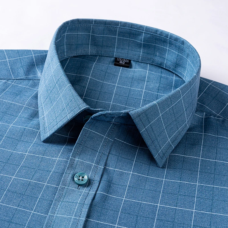 Luxury Mens Business Shirts New Design Spring Loose Soft Solid Plaid Smart Causal Pink White Regular Fit Thin Stripe Man Clothes