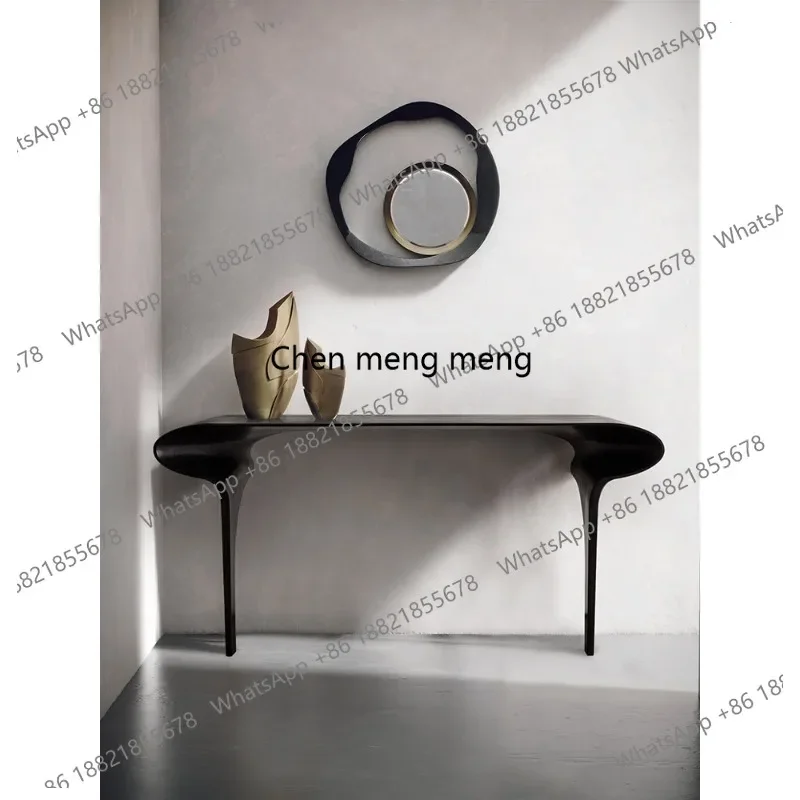 MM02 Designer Art Entrance Table Against the Wall All Solid Wood Entrance Platform Extremely Narrow Black End View Platform