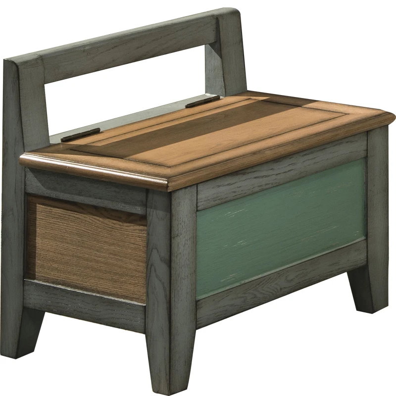 Shoe-changing Stool Solid Wood American Country-style Shoe-changing Small Stool Storage Storage Stool Shoe Cabinet Retro Simple