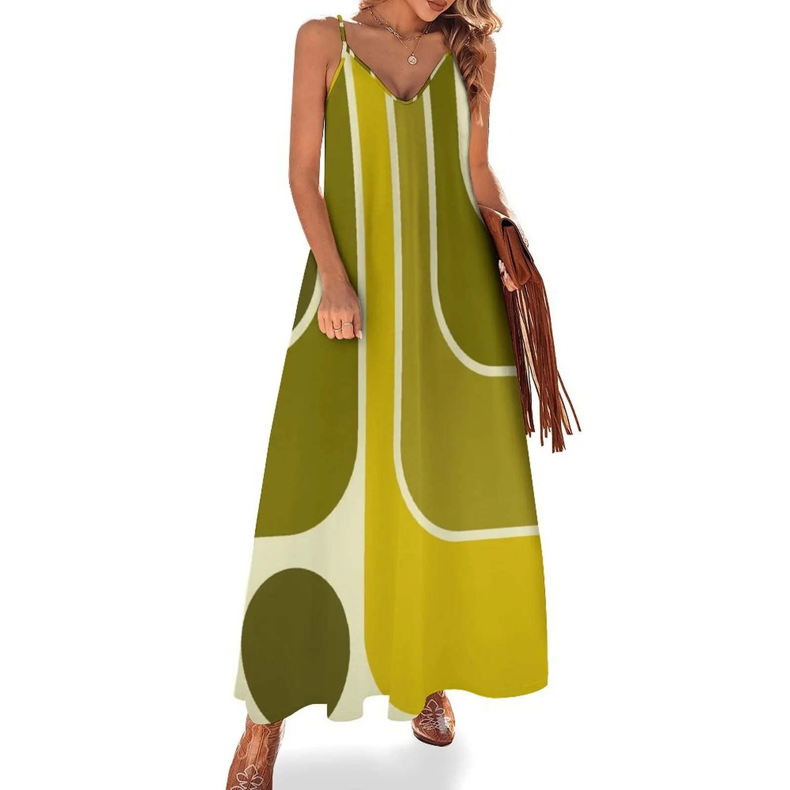 

Retro Geometric Design 632 Sleeveless Long Dress woman dress Long dress woman women long dresses