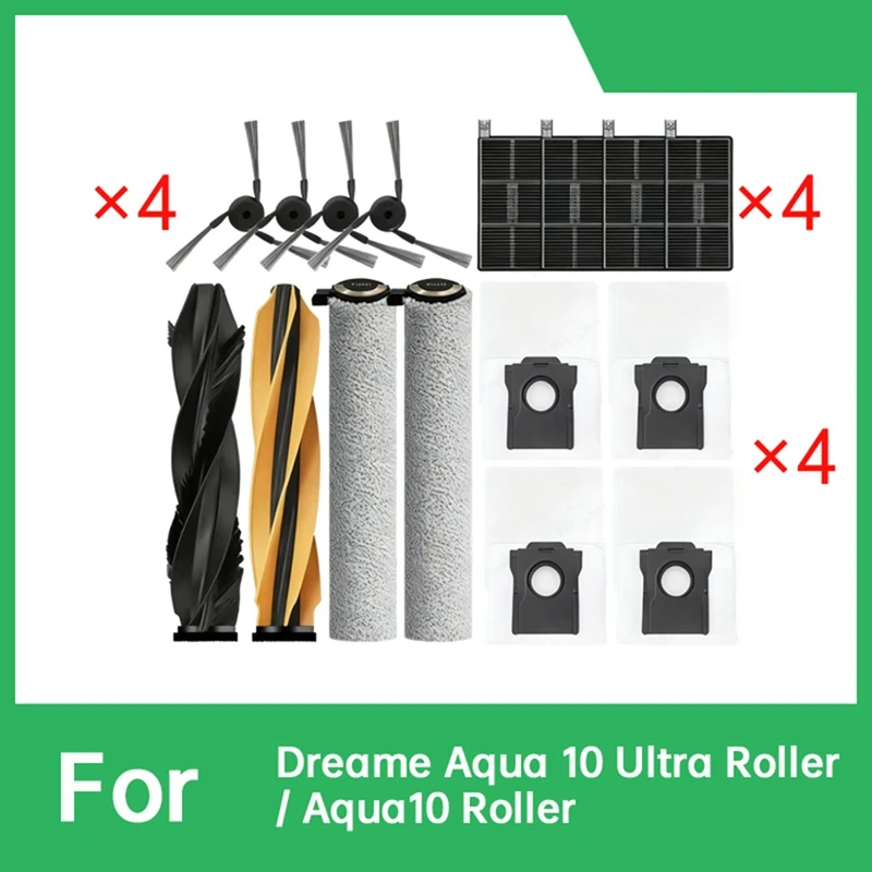 

16 Pcs for Aqua 10 Ultra Roller / Aqua10 Roller Sweeping Accessories Main Side Brush Mop Filter Dust Bags 【A73 AcePro】