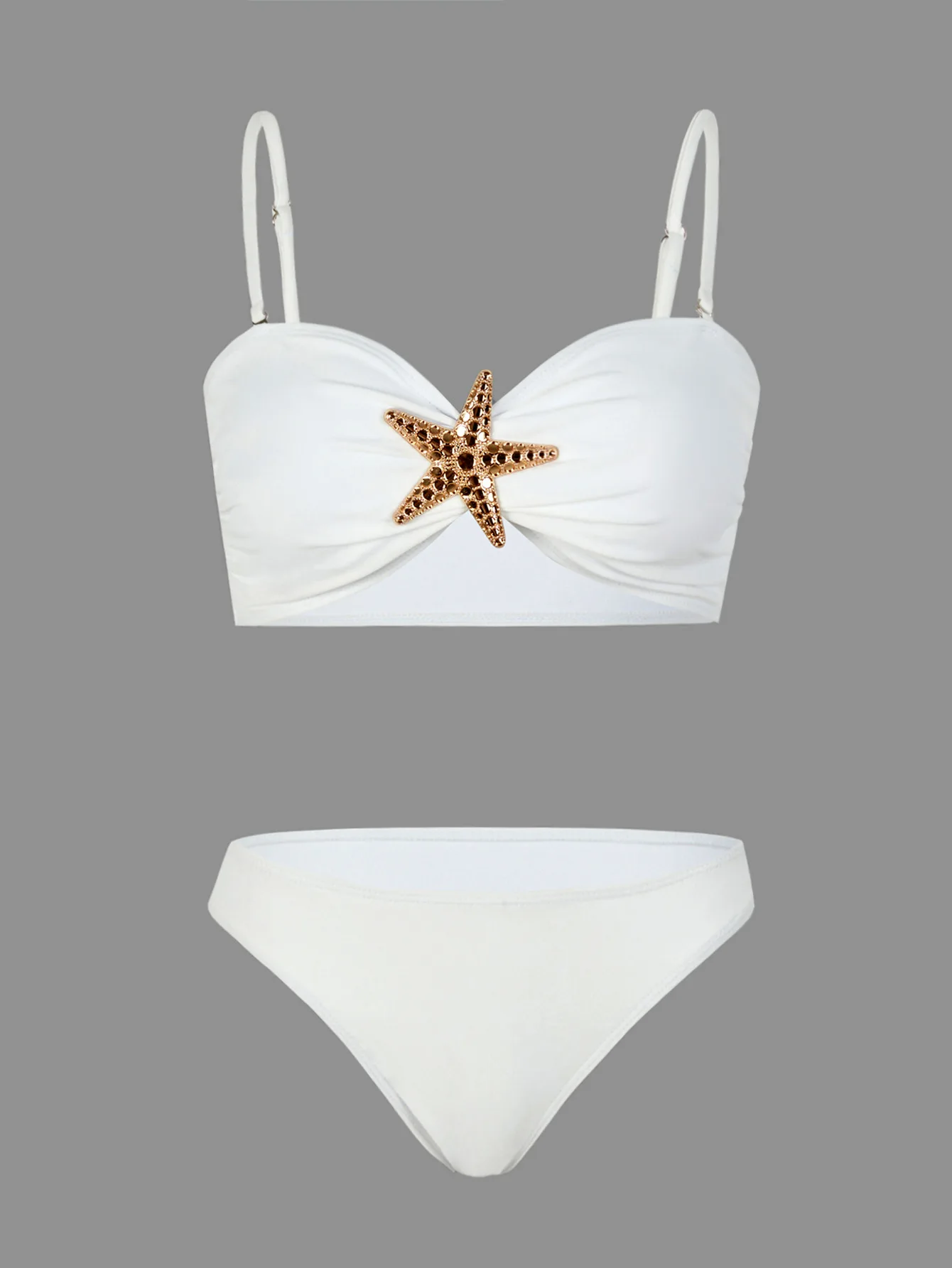 2025 New Fashionable White Split Swimsuit Women's High-end Swimsuit Sexy Bikini Set Starfish Decorative Beach Bathing Suit