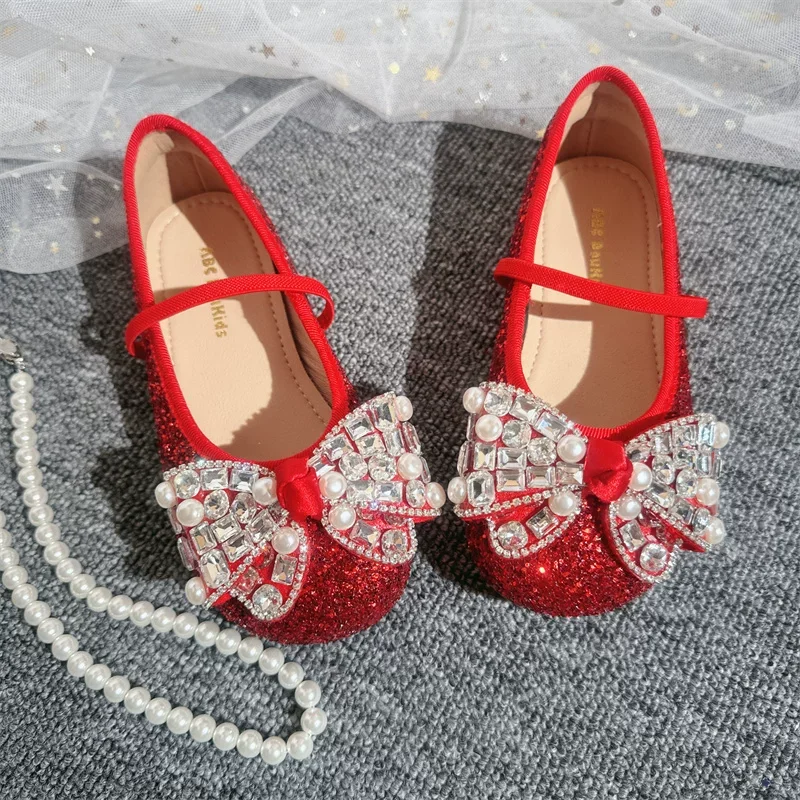 Girls Shoes Hand made Toddler Children Fashion Brand Princess Mary Jane Flats Kids Pearls Butterfly Glitter Sandals Soft Sole