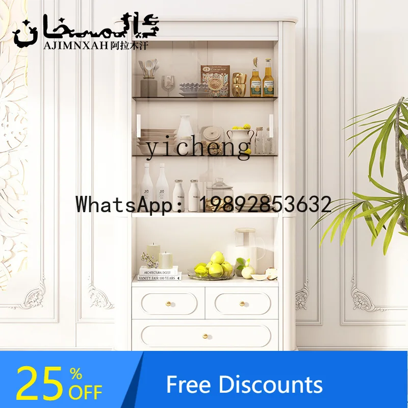 

ABC retro bookcase glass door display cabinet cream white wind integrated locker decoration