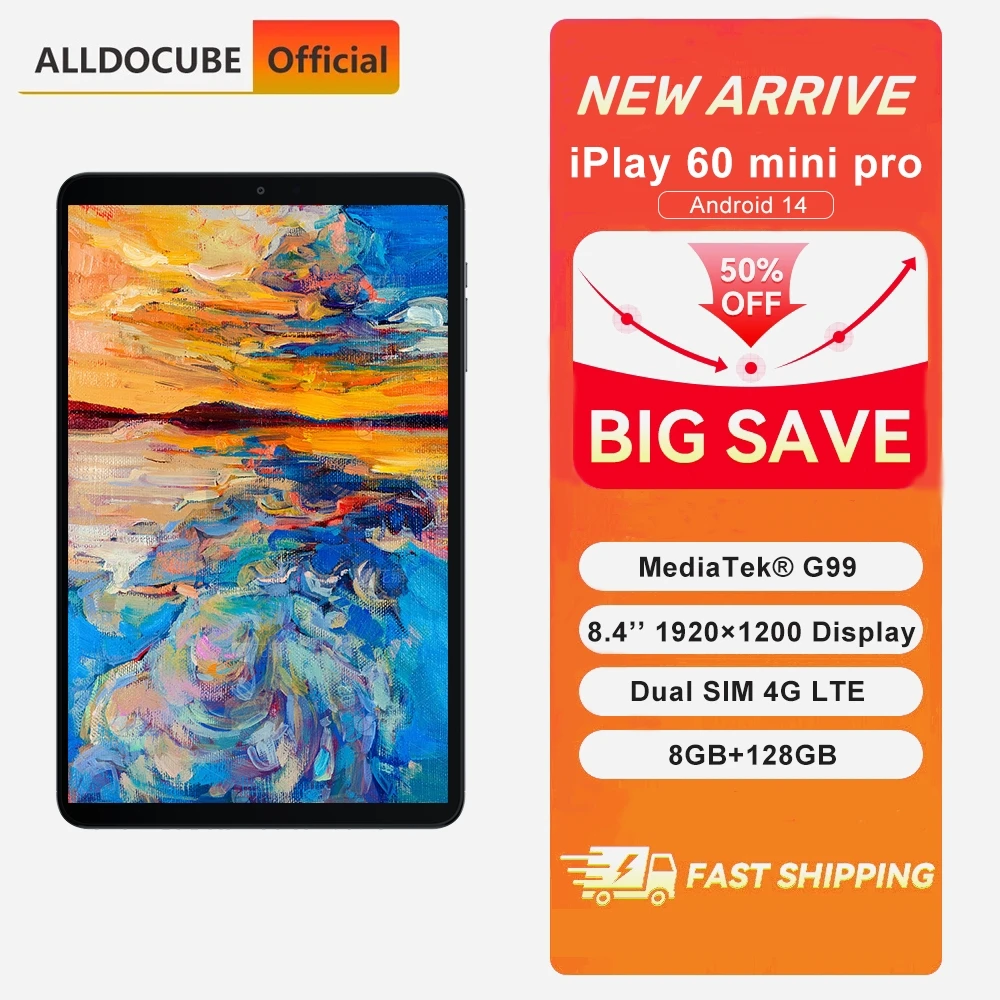 Мини-планшет Alldocube iplay 60 mini pro, 8,4 дюйма, Android 14 MediaTek ®   G99 Dual SIM 4G LTE 8 ГБ ОЗУ 128 ГБ ПЗУ 6050 мАч Аккумулятор