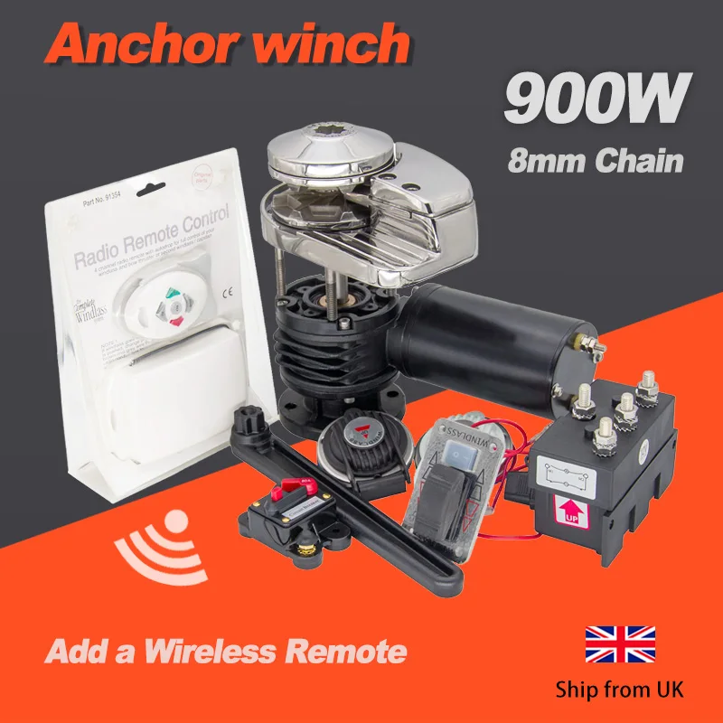 

12V 900W Electric Anchor Windlass Kit for 8mm Chain | High-Speed Heavy Duty Marine Anchor Winch for 20–35ft Boats & Yachts