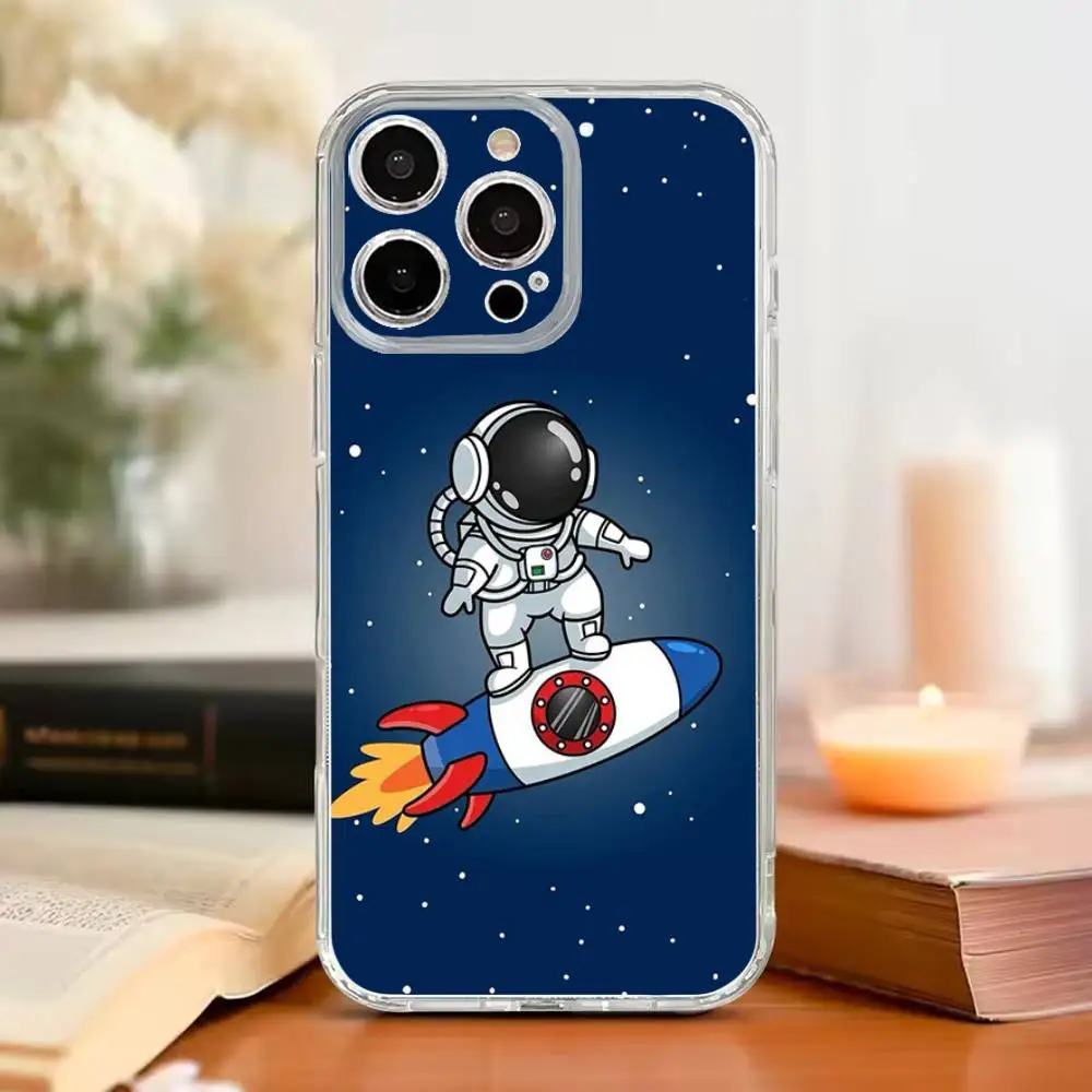 

Space Astronaut Cartoon Phone Case Silicone Transparent Soft For IPhone17,16,15,14,13,12,11 Plus,Pro Max