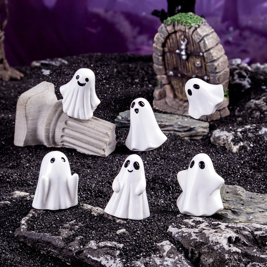 10pcs Mini Resin Ghost Miniatures Spooky Halloween Figurines For Micro Landscape DIY Craft Home Tabletop Displays Ornaments