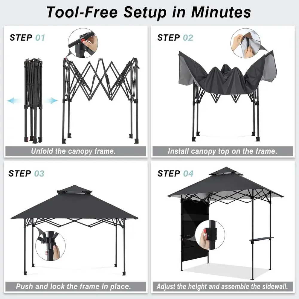 Portable Outdoor BBQ Gazebo with Shel & Sidewall, 2 Magnetic LED Lights, Carry Bag, Ideal for Patio, Garden, Picnic Grilling, Gr