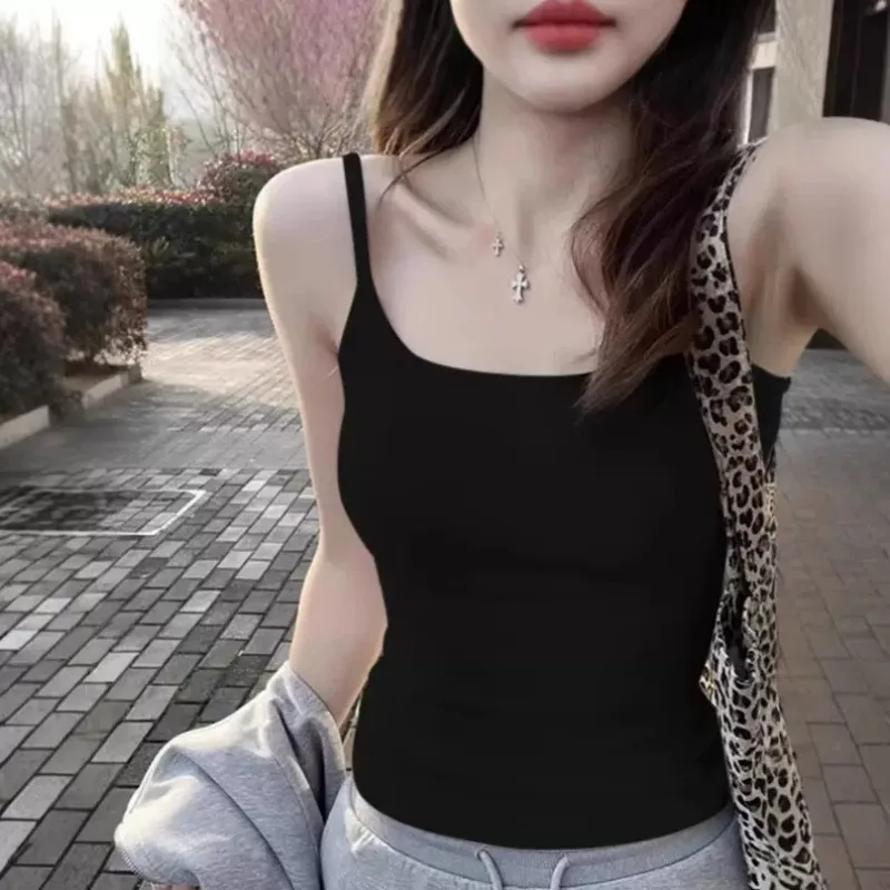 

Pure Style Backless Camisole with Built-in Padded Cup Sexy Summer Layering Tank for Schoolgirls Straps Slim Fit Bralette Top