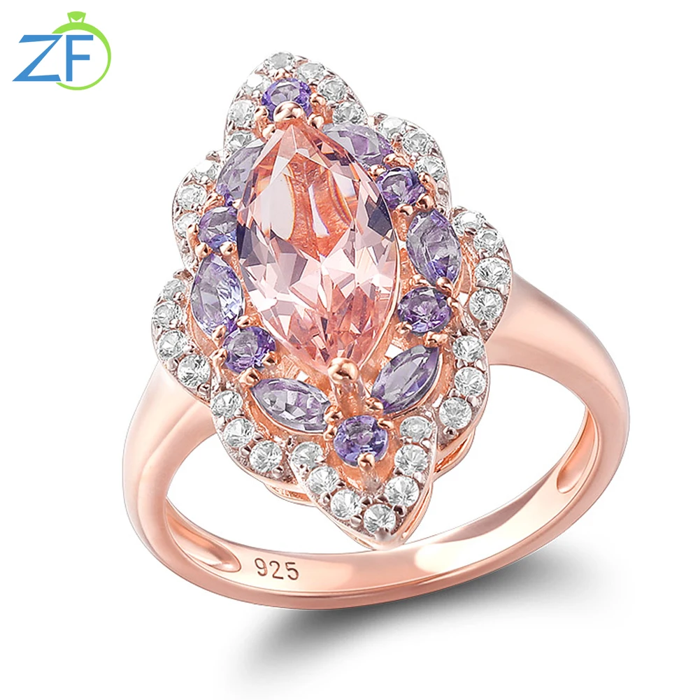 

GZ ZONGFA 14K Rose Plated Morganite Gemstone Fine Jewelry for women 100% Real 925 sterling silver Ring Wedding Party Gifts