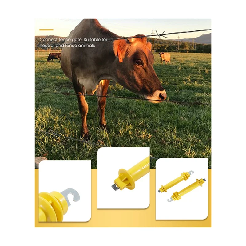 Portão de borracha para cerca elétrica, 8 pacotes, alça de mola para cerca elétrica, alça de plástico isolada, alça de portão de borracha amarela