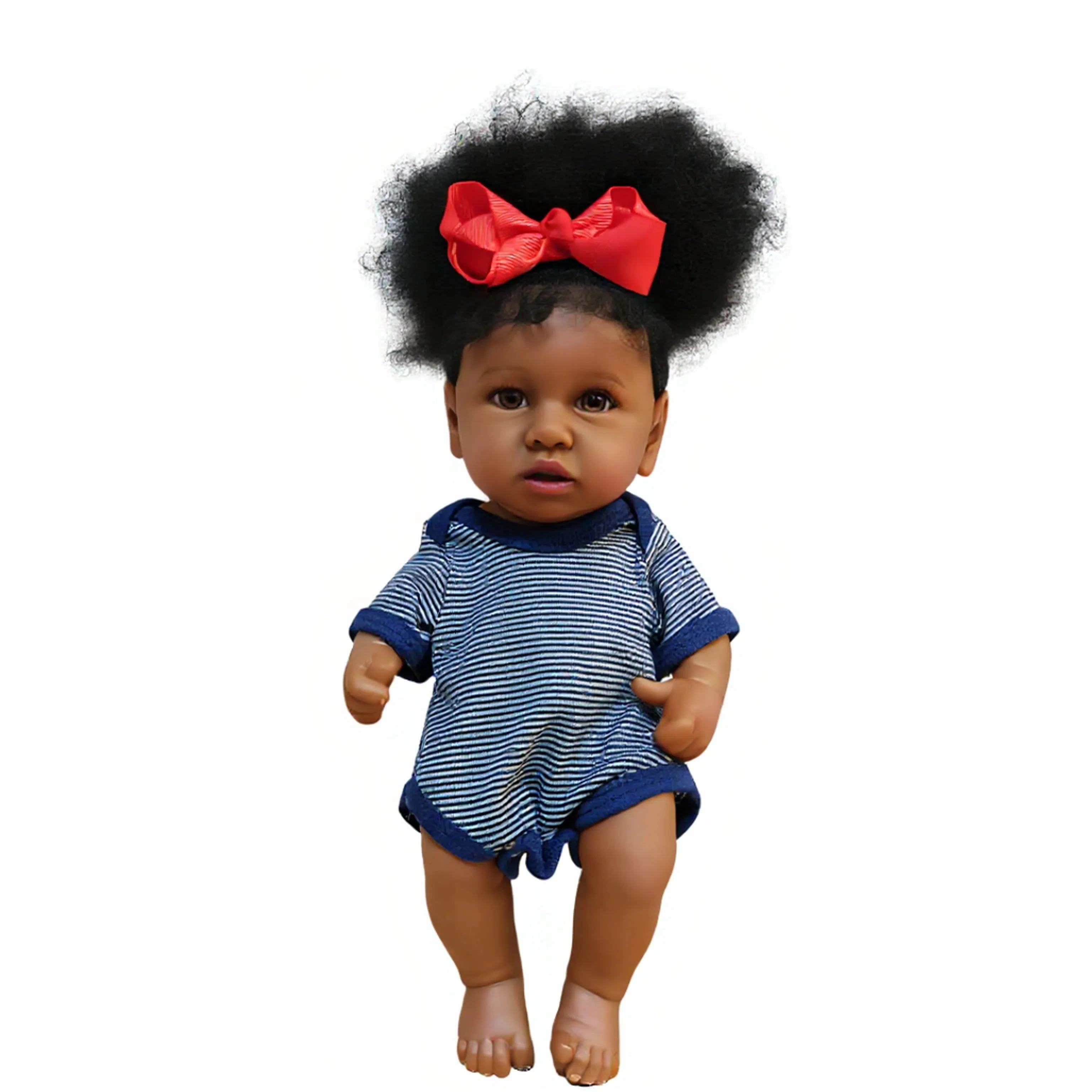 

Mini 12 Inch Lifelike Black Skin Reborn Doll, 30cm African American Full Body Vinyl Girl Doll, Realistic Cute Real BeBe Toy