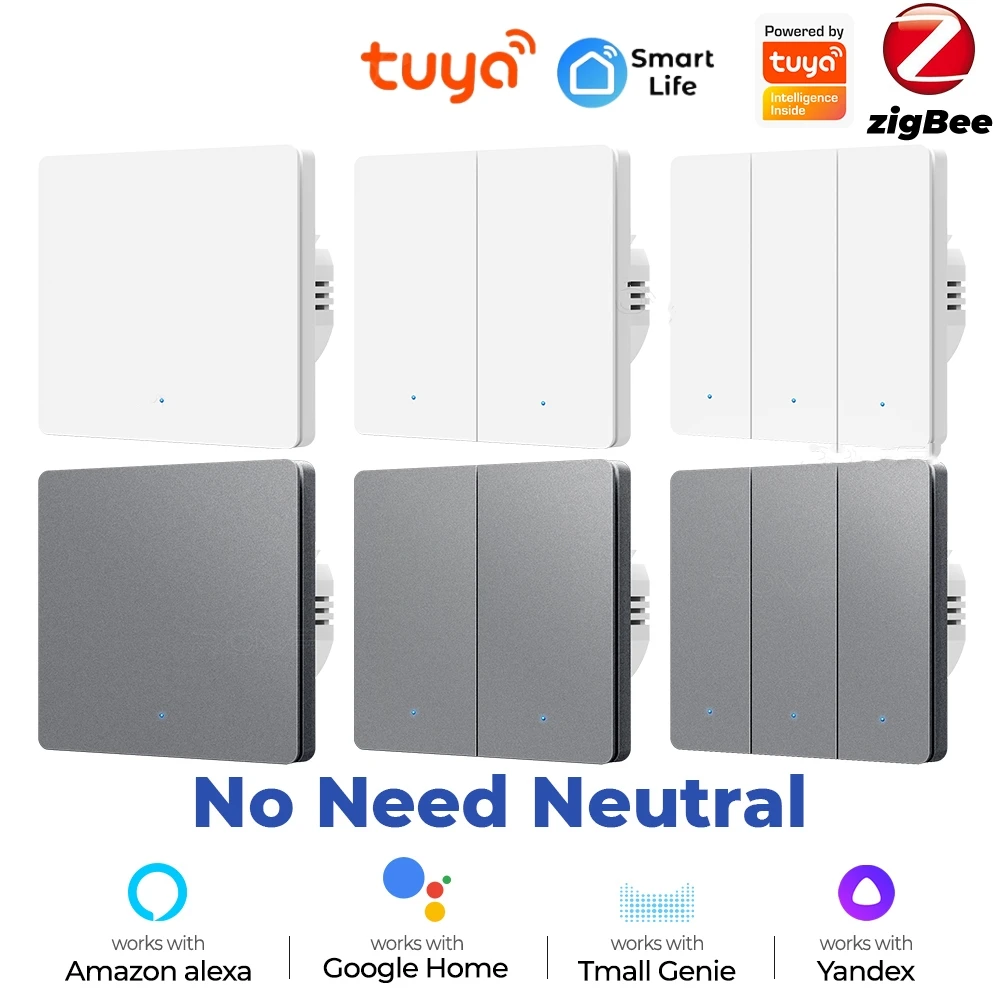 ZigBee EU Tuya Smart Switch interruttore a pulsante a parete funziona con Smart Life Alexa Google Home nessun cavo neutro richiesto