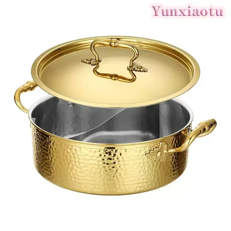 Extra Thick 304 Stainless Steel Hammered Hot Pot, Clear Soup Cooking Pot for Induction Cooker & Gas Stove