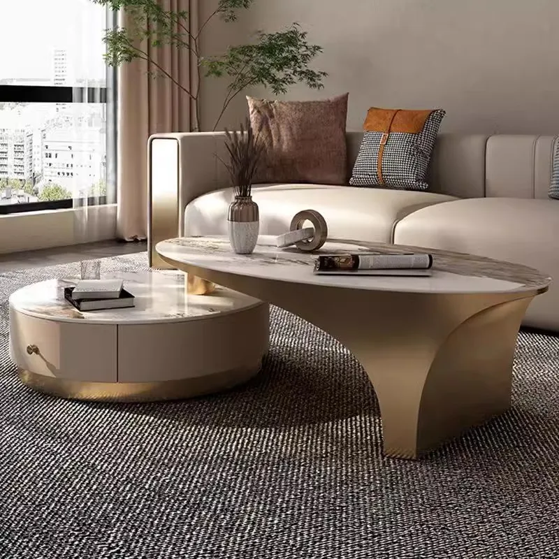 

Italian Luxury Sintered Stone Coffee Table Modern Minimalist High-end Living Room Coffee Table High-end Oval Home Furniture FYCT