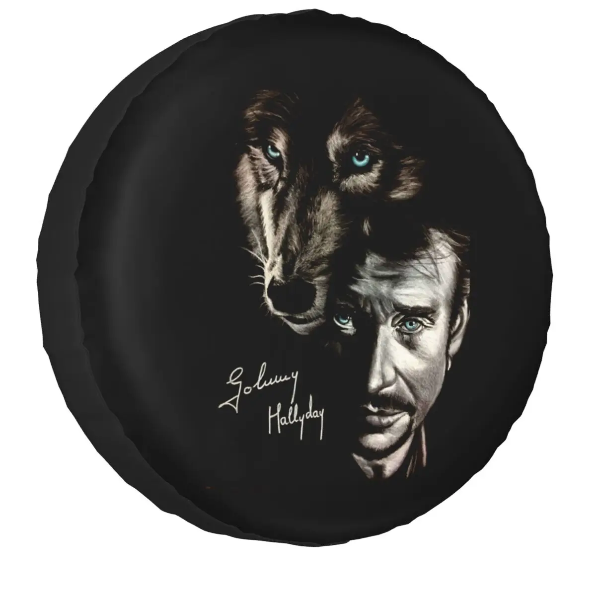 Johnny Hallyday And Wolfs Spare Tire Cover for Mitsubishi Pajero France Singer Rock Star Car Wheel Covers 14