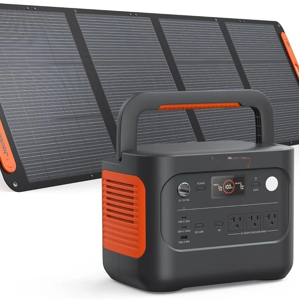 مولد طاقة شمسية 1000 v2 مع لوحة شمسية 200 وات، محطة طاقة محمولة 1070 وات في الساعة بطارية LiFePO4، مخرج تيار متردد/100 وات USB-C بقدرة 1500 وات