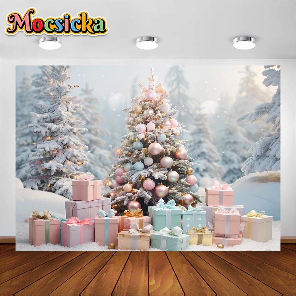 خلفيات تصوير شجرة الصنوبر للكريسماس ، خلفية صور المناظر الطبيعية الثلجية ، صورة فتاة ، صور فوتوغرافية للأطفال ، مستلزمات الاستوديو ، هدية