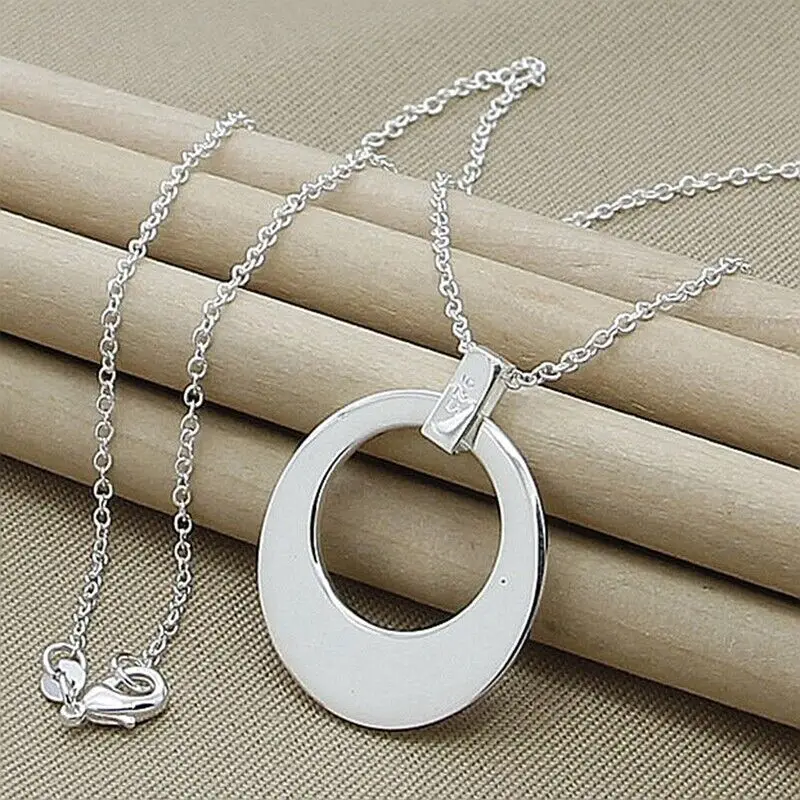 

Elegant 925 Sterling Silver Sickle Pendant Necklace Chain Women's Charm Jewelry