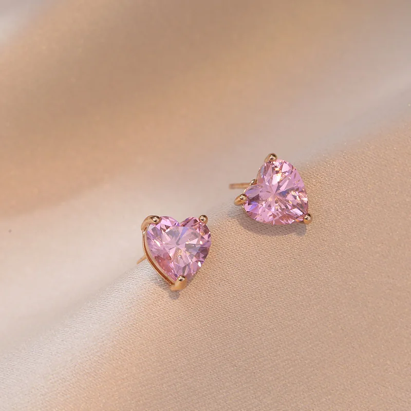 

Y2K Pink Zircon Heart Stud Earrings for Women Luxury Exquisite Bowknot Crystal Drop Earrings Aesthetic Jewelry Birthday Gifts