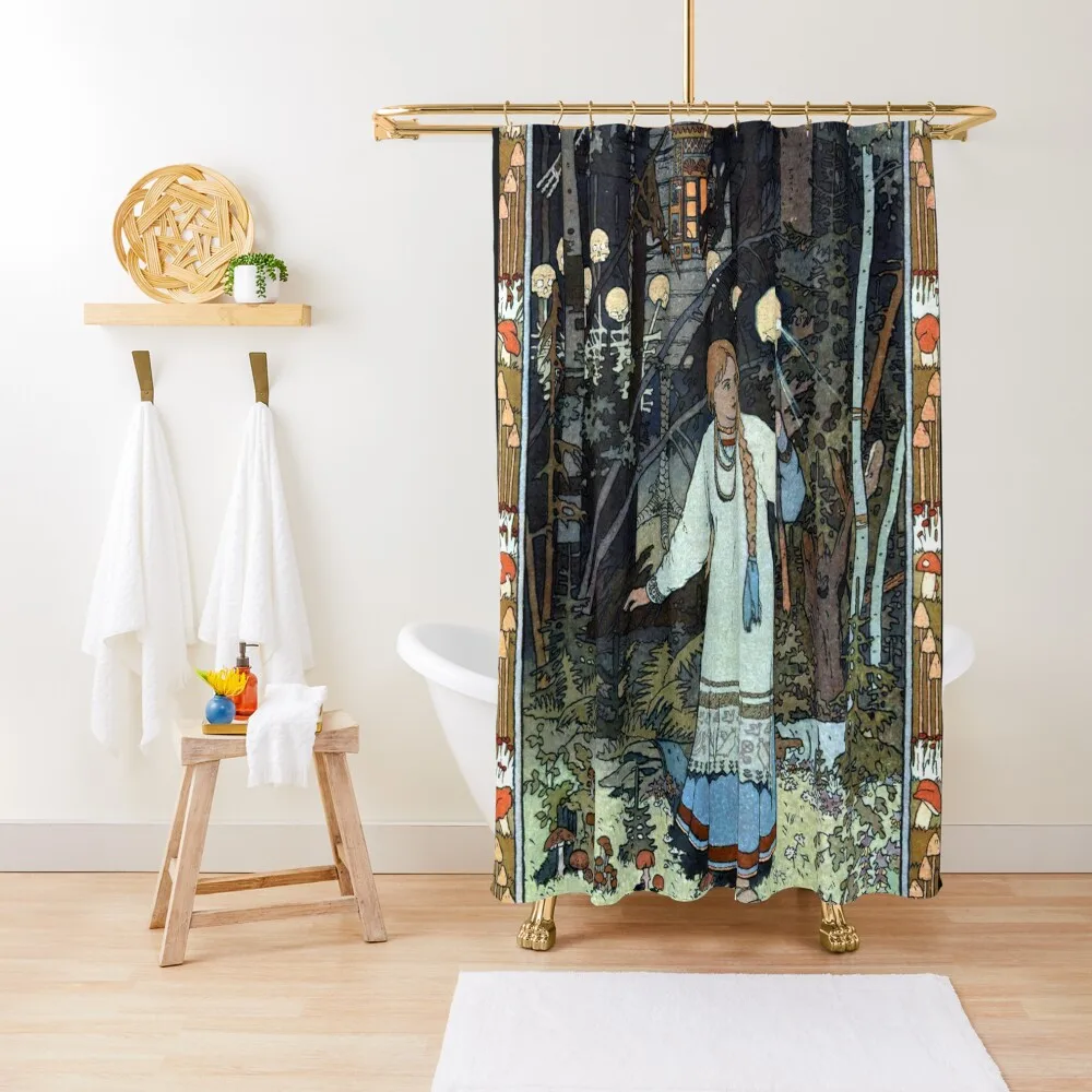 

Vasilisa the Beautiful at the Hut of Baba Yaga - Ivan Bilibin Shower Curtain Bathroom Fabric Shower Waterproof Curtain