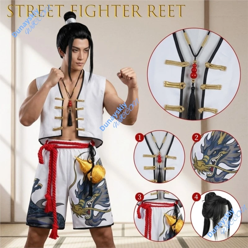 

StFighter Reet6 Jamie Cosplay Costume Ethnic Style Short Sleeve Top Pants Traditional Embroidery For Anime Game Halloween Party