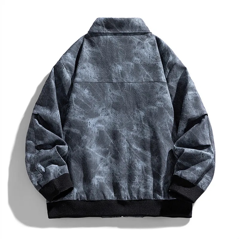 Autumn Winter Denim Jacket Men American High Street Outerwear Coats Fashion Tie-Dye Zipper Moto Biker Jean Jackets Mens Clothing