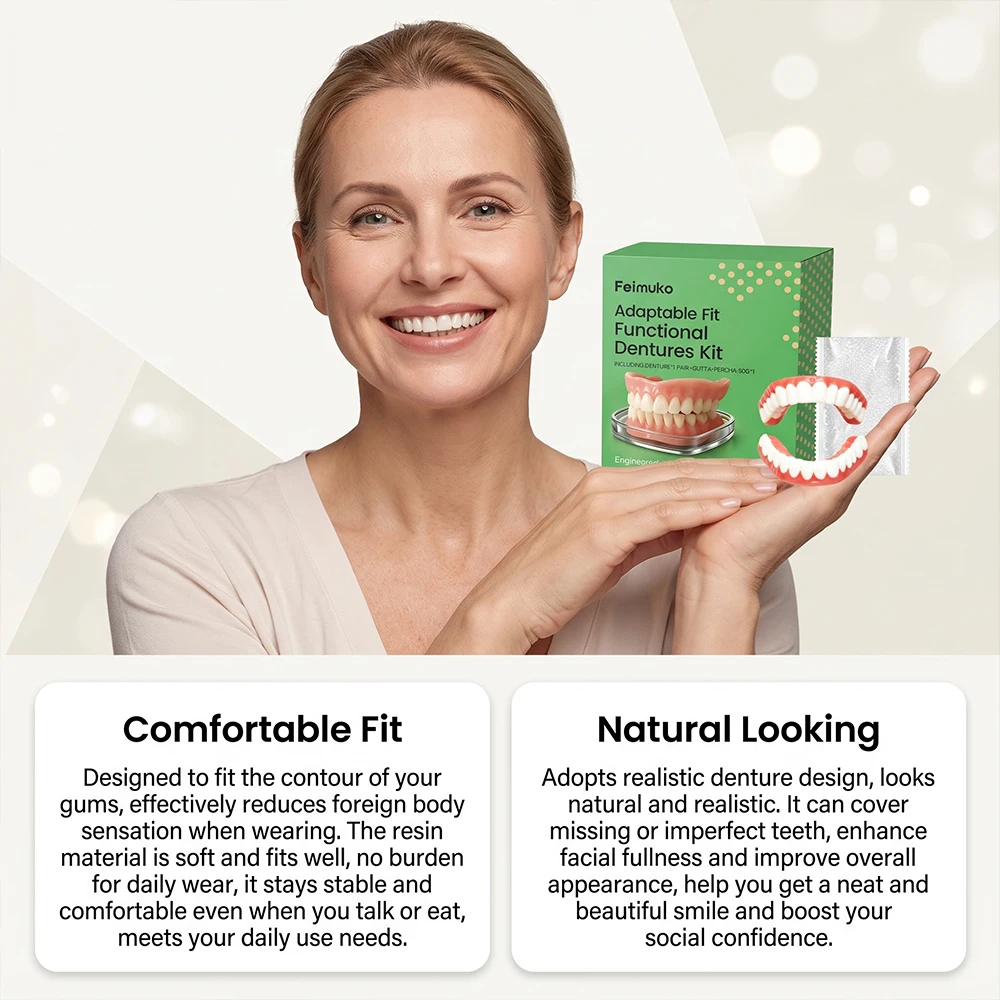 Silicone Fake Teeth Dentures Full Set Upper Lower Braces Comfort Fit Instant Confidence Smile Oral Care For Men Women